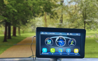 A lovely 7 inch apple carplay screen in a scenic park.