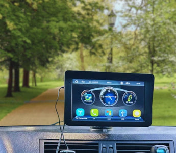 A lovely 7 inch apple carplay screen in a scenic park.