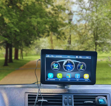 A lovely 7 inch apple carplay screen in a scenic park.