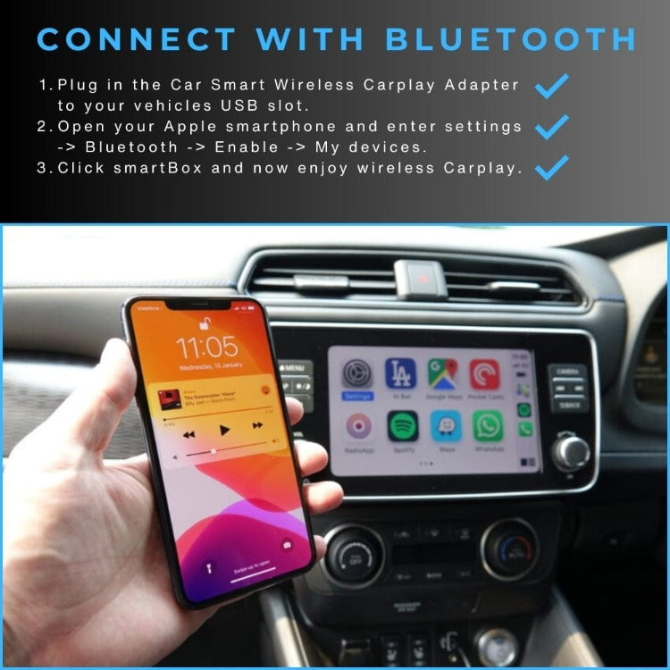 Our Car Smart apple carplay adapter connects wirelessly with bluetooth so that you can enjoy instant connection without wires.