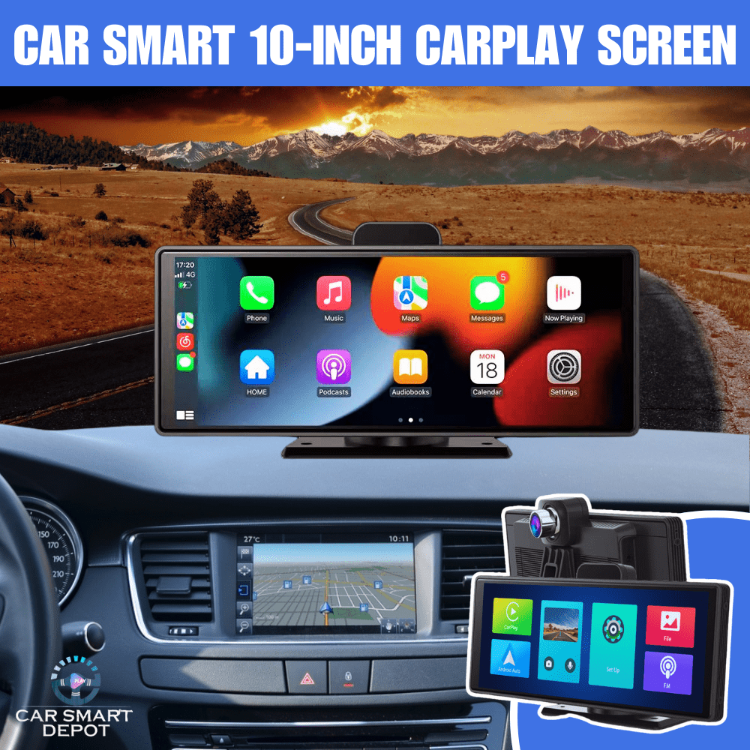 CAR SMART 10-INCH CARPLAY SCREEN WITH 4K FRONT & 1080P REAR CAM