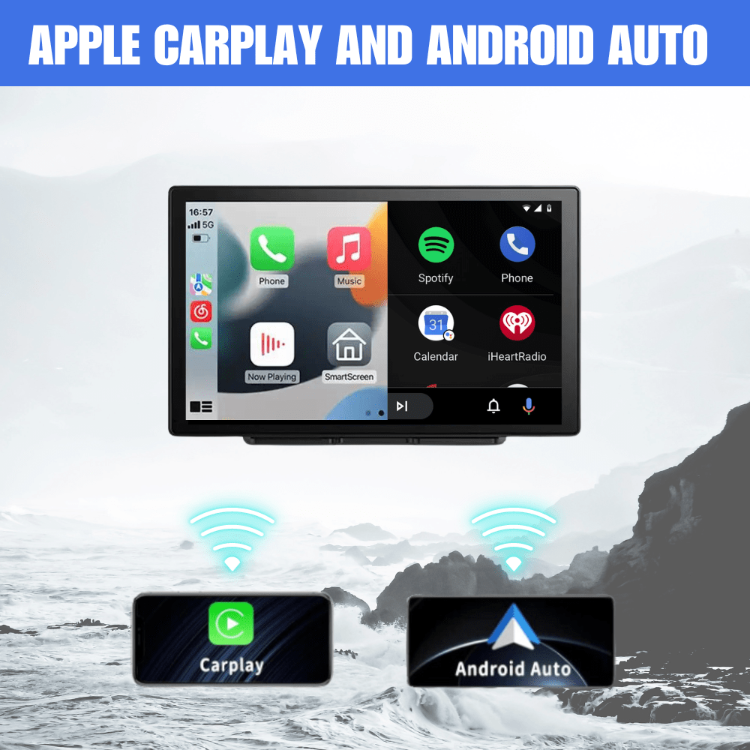 apple carplay and android auto works with the carplay screen so that you can enjoy either of the big carriers without issue.